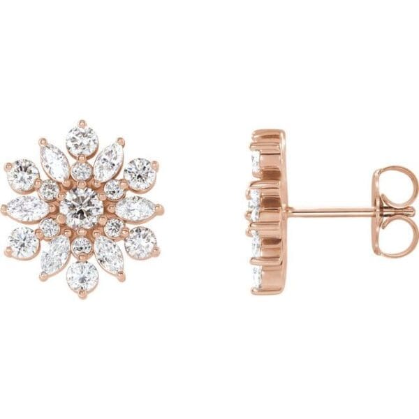 14K White 3 mm Round Vintage-Inspired Cluster Earring Mounting
