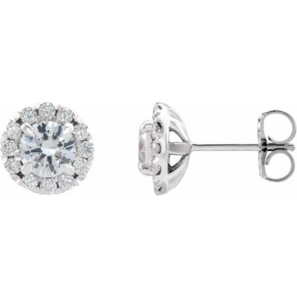 14K White 4 mm Round French-Set Halo-Style Earring Mounting