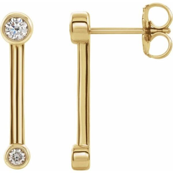 14K Yellow 1/5 CTW Natural Diamond Bezel-Set Bar Earrings