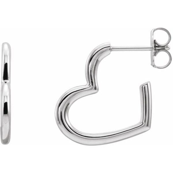 14K White Heart 15.9 mm Hoop Earrings