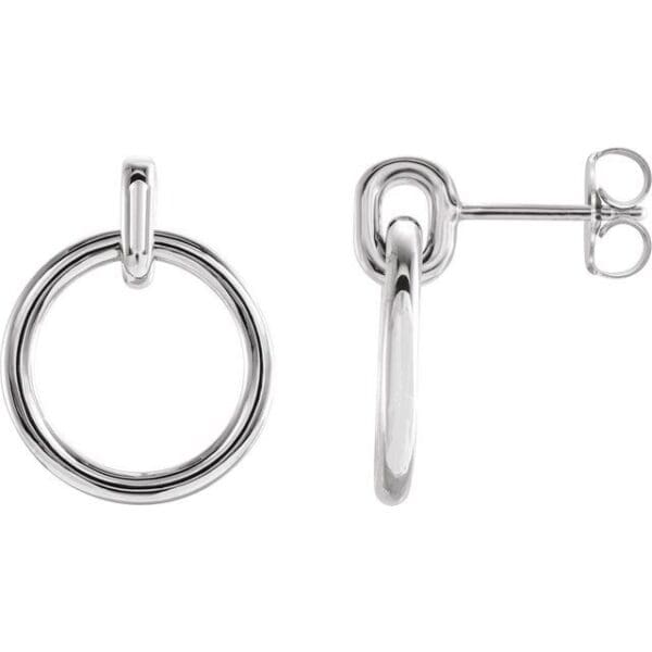 14K White Circle Dangle Earrings