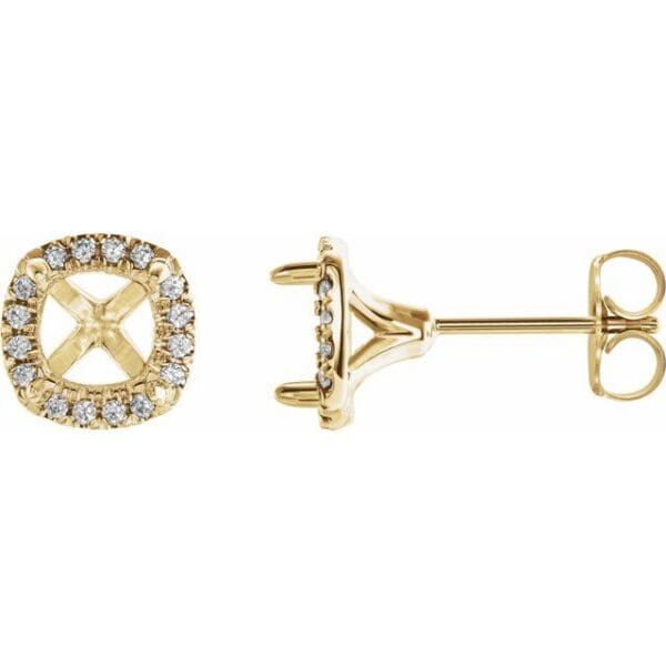 14K White 3x3 mm Square 4-Prong Halo-Style Earring Mounting