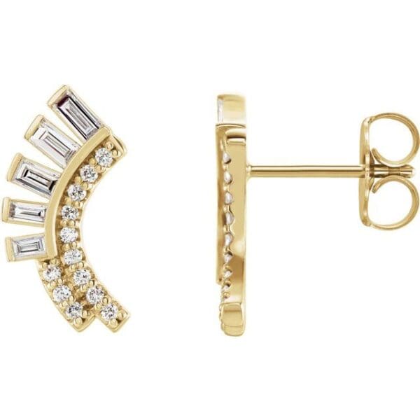 14K White Left Baguette Accented Fan Earring Mounting