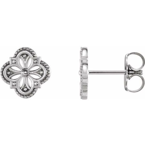 14K White Vintage-Inspired Clover Earrings