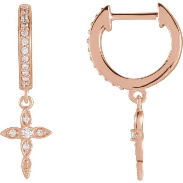 14K White 1/8 CTW Natural Diamond Cross Hoop Earrings