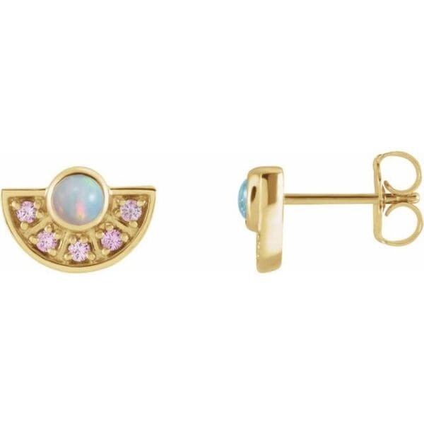 14K Yellow 3.5 mm Round Cabochon 1/8 CTW Natural Diamond Semi-Set Fan Earrings