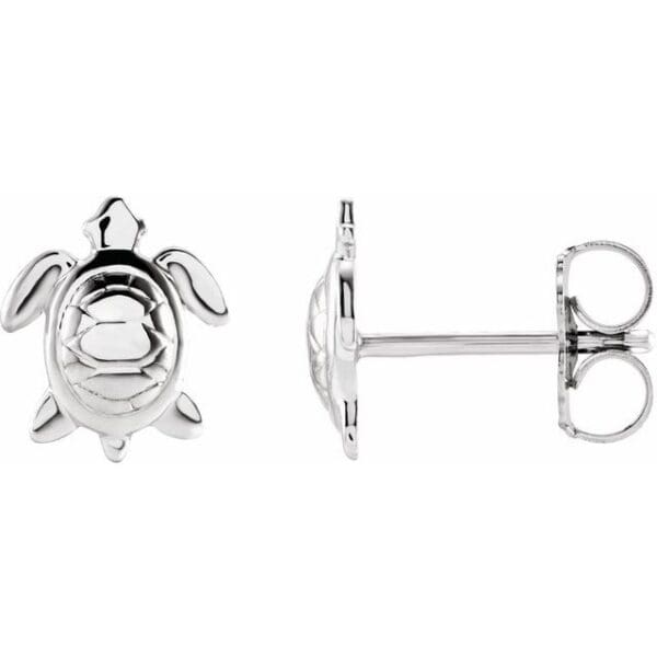 14K White Sea Turtle Earrings