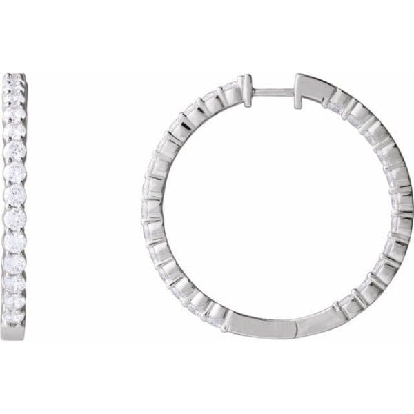 14K Yellow 1 CTW Lab-Grown Diamond Inside-Outside Hinged 19.3 mm Hoop Earrings