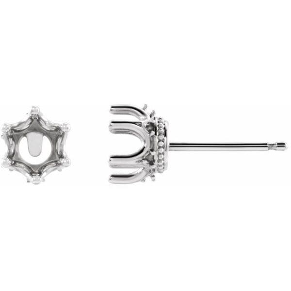14K Yellow 4 mm Round 6-Prong Accented Crown Earring Mounting
