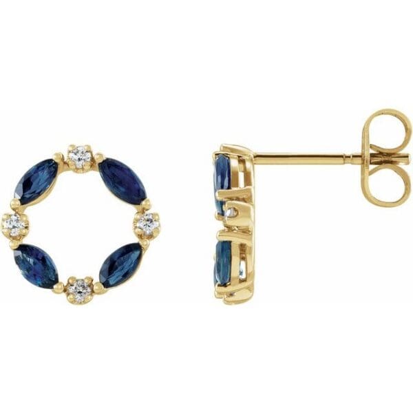 14K White Natural Blue Sapphire & 1/10 CTW Natural Diamond Circle Earrings