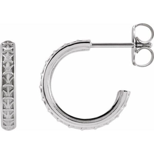 14K White Geometric 13.5 mm Hoop Earrings