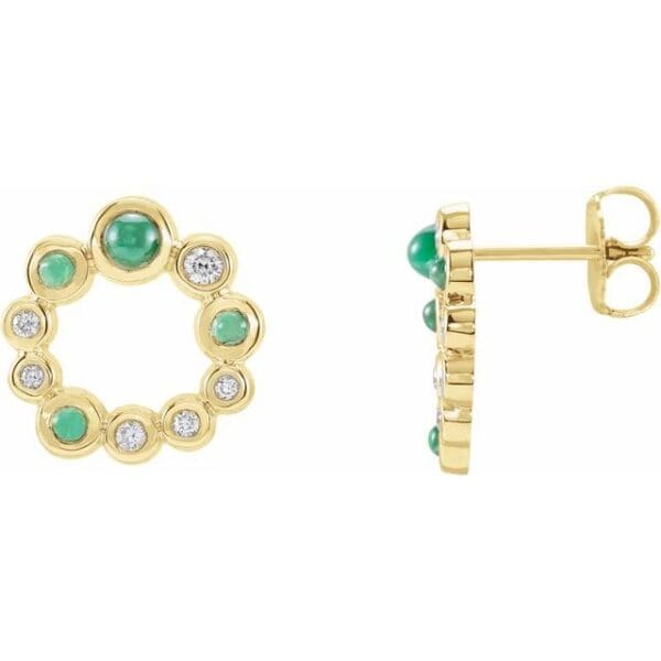 14K Yellow Natural Turquoise & 1/8 CTW Natural Diamond Earrings