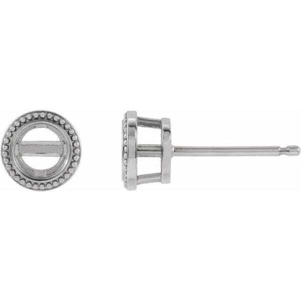 Sterling Silver 3 mm Round Beaded Bezel-Set Earring Mounting