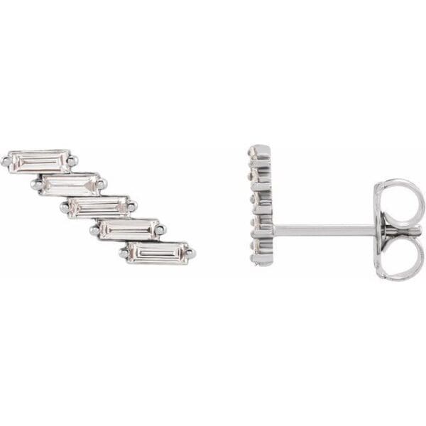 14K Yellow 3x1 mm Baguette Left Ear Climber Mounting