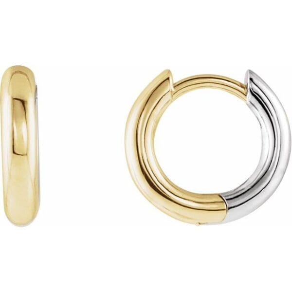 14K Yellow/White Hinged 12 mm Hoop Earrings