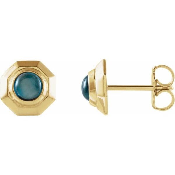 14K Yellow Natural Black Onyx Geometric Cabochon Earrings