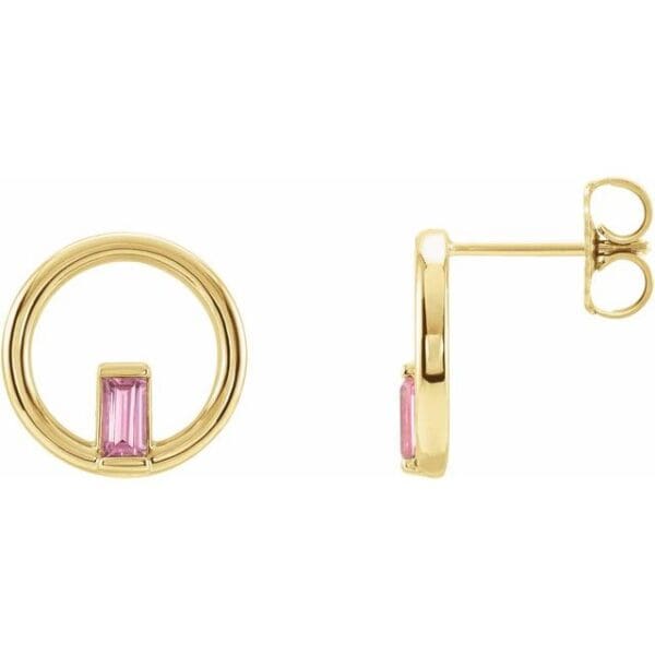 14K White 4 x 2 mm Straight Baguette Circle Earring Mounting