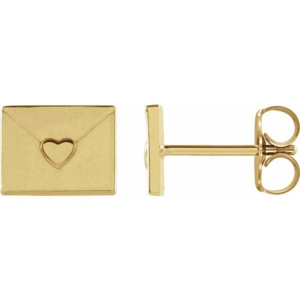 14K Rose Heart Envelope Earrings
