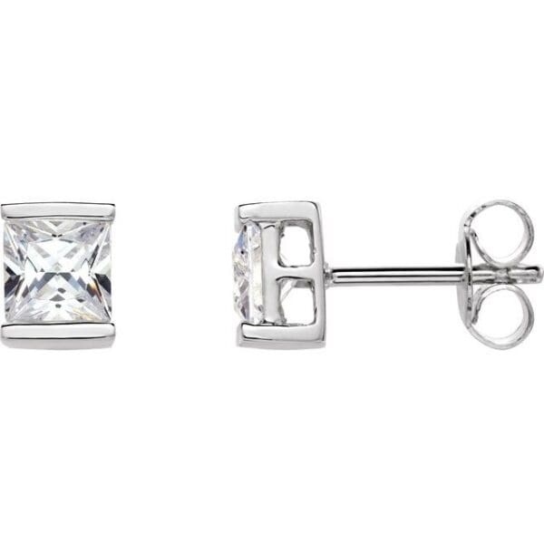 Sterling Silver 5x5 mm Square Imitation White Cubic Zirconia Earrings