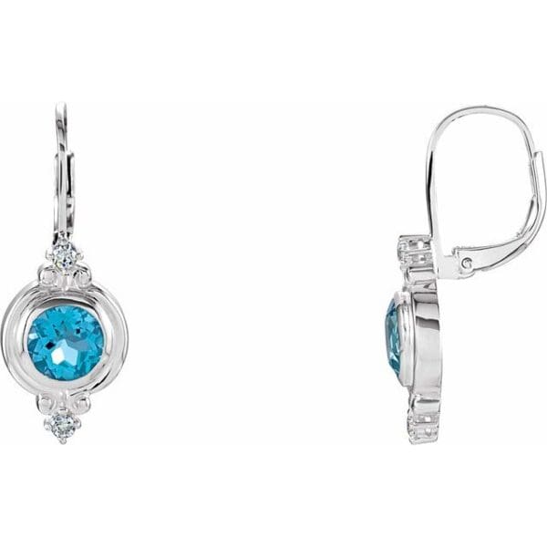 Sterling Silver Natural Swiss Blue Topaz & Imitation White Cubic Zirconia Earrings