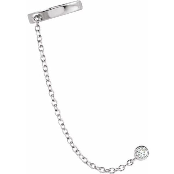 14K White 3 mm Round Single Ear Cuff Mounting with Chain