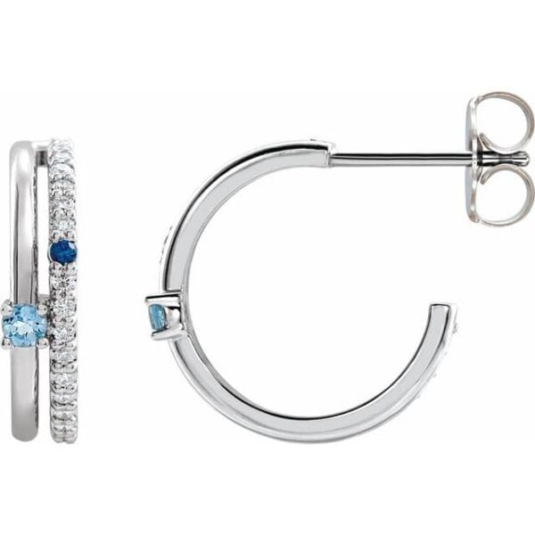 14K Yellow Natural Multi-Gemstone & 1/5 CTW Natural Diamond Hoop Earrings