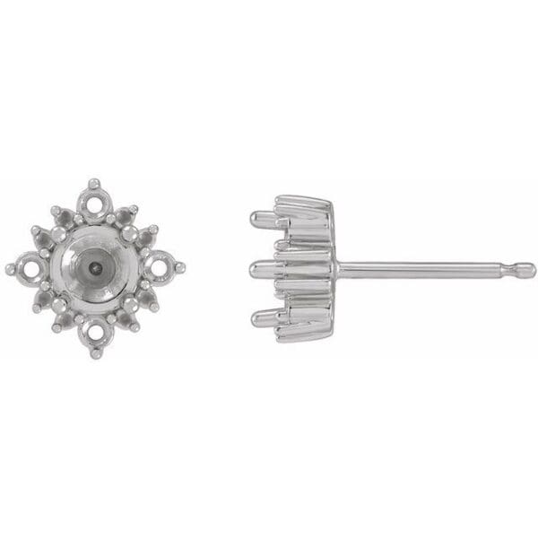 14K White 4 mm Round 4-Prong Halo-Style Earring Mounting