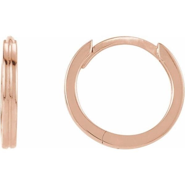 14K White Grooved Hinged 15 mm Huggie Hoop Earrings