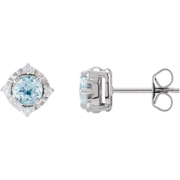 14K White Natural Mozambique Garnet & .08 CTW Natural Diamond Halo-Style Earrings