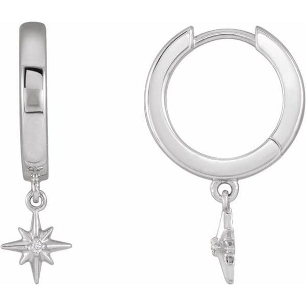 14K Yellow .0075 CTW Natural Diamond Star Hinged Hoop Earrings