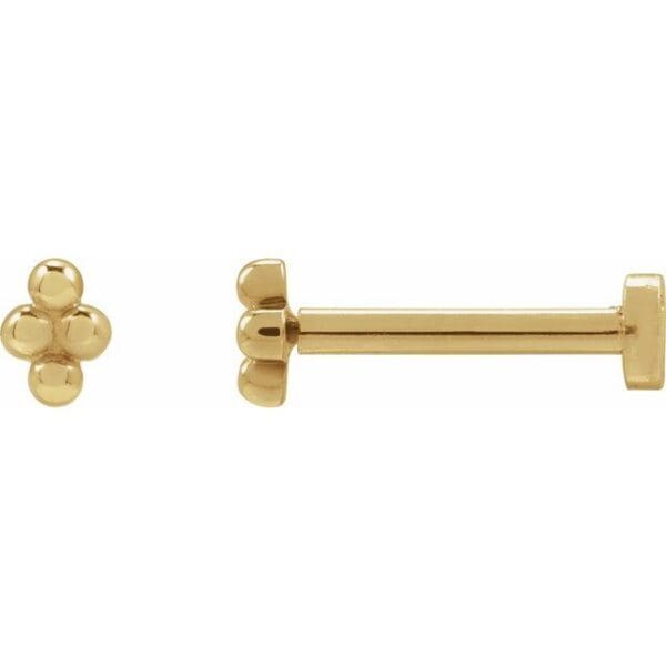 14K White 3 Beads Stud Earrings