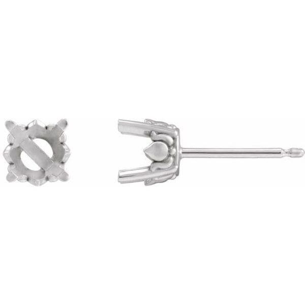 14K White 6 mm Round Floral Earring Mounting