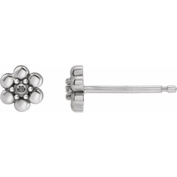 14K White 1.5 mm Round Beaded Daisy Earring Mounting