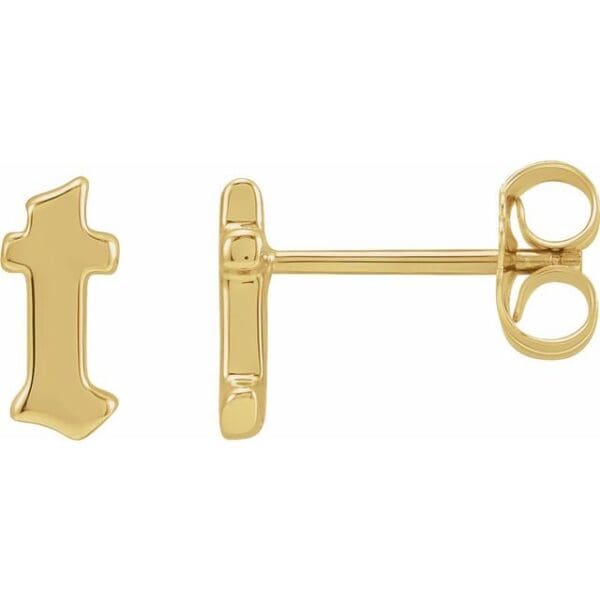 14K Yellow Single Gothic Initial A Earring