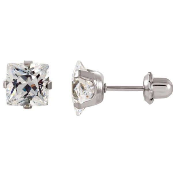 Stainless Steel 3 mm Imitation White Cubic Zirconia Inverness® Piercing Earrings