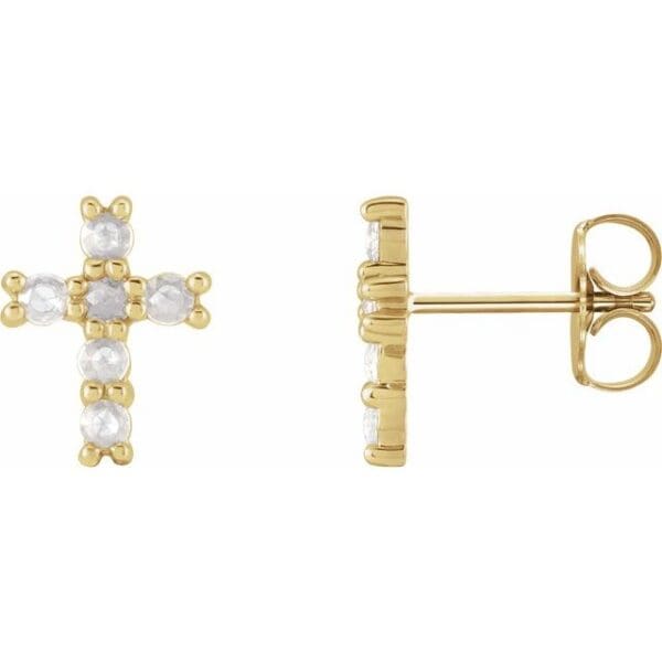 14K White 2 mm Round Cabochon Cross Earring Mounting