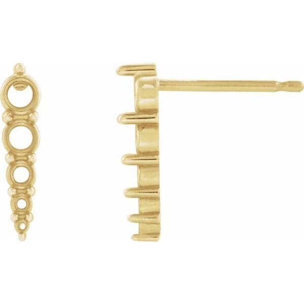 14K White 2.5 mm Round 4-Stone Graduated Bar Earring Mounting