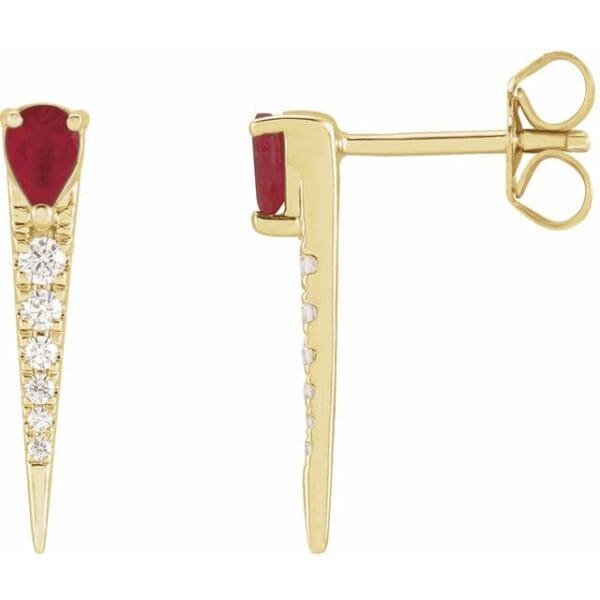 14K Yellow Natural Emerald & 1/8 CTW Natural Diamond Spike Earrings
