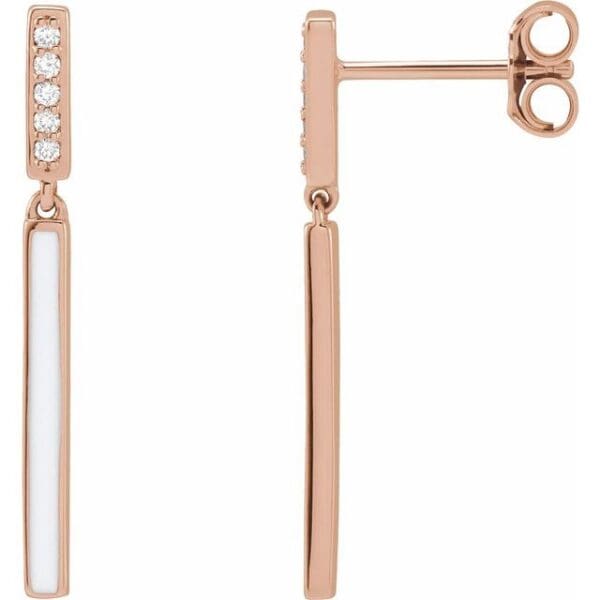 14K Yellow .06 CTW Natural Diamond & Black Enamel Bar Earrings