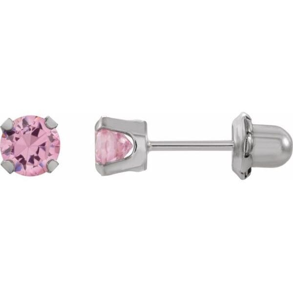 Rhodium-Plated 14K Yellow 5 mm Round Imitation Pink Cubic Zirconia Piercing Stud Earrings