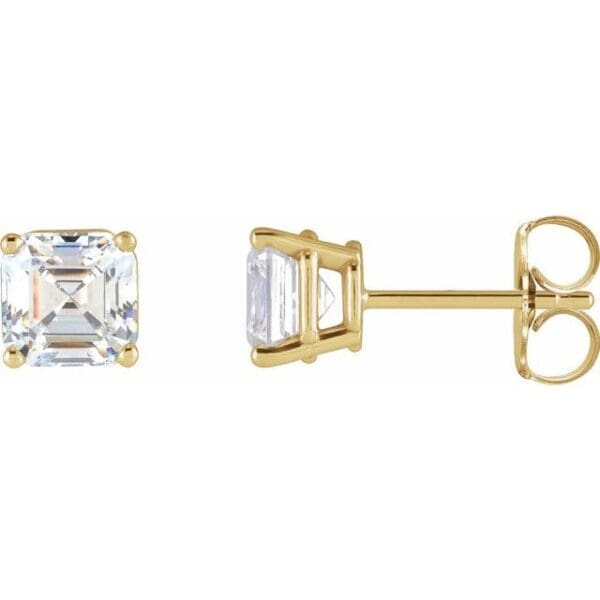 14K Rose 6x6 mm Asscher 4-Prong Earring Mounting