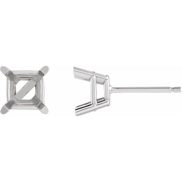 14K White 3 mm Square 4-Prong Lightweight Earring Mounting