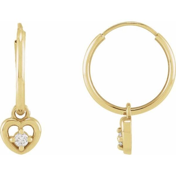 14K Yellow .06 CTW Natural Diamond Heart Hoop Earrings