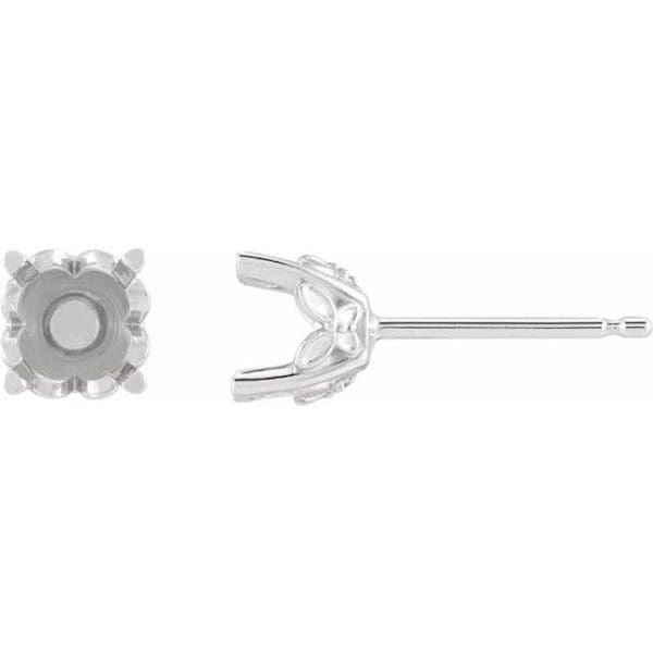14K White 5 mm Round 4-Prong Earring Mounting