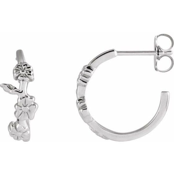 14K Yellow Right Floral Hoop Earring