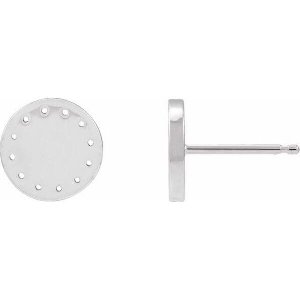 14K White 1 mm Round Gibbous Moon Phase Earring Mounting