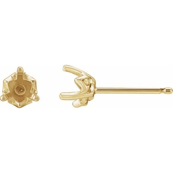 14K White 3 mm Round 3-Prong Earring Mounting