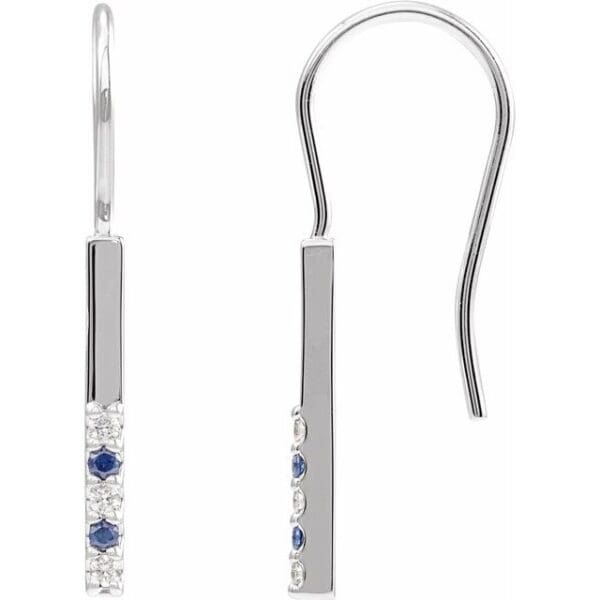 14K Yellow Natural Blue Sapphire & .08 CTW Natural Diamond Bar Earrings