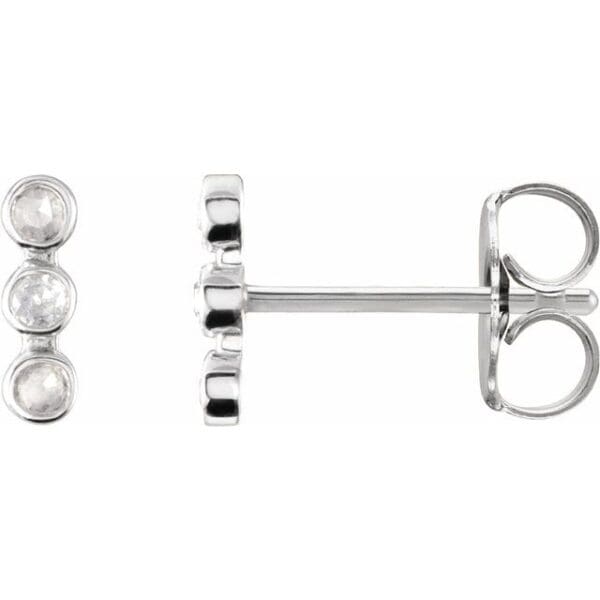 14K White 1.5 mm Round Rose-Cut Three-Stone Bar Earring