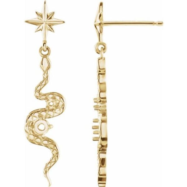 14K Yellow Natural Turquoise & Natural Ruby Snake Earrings